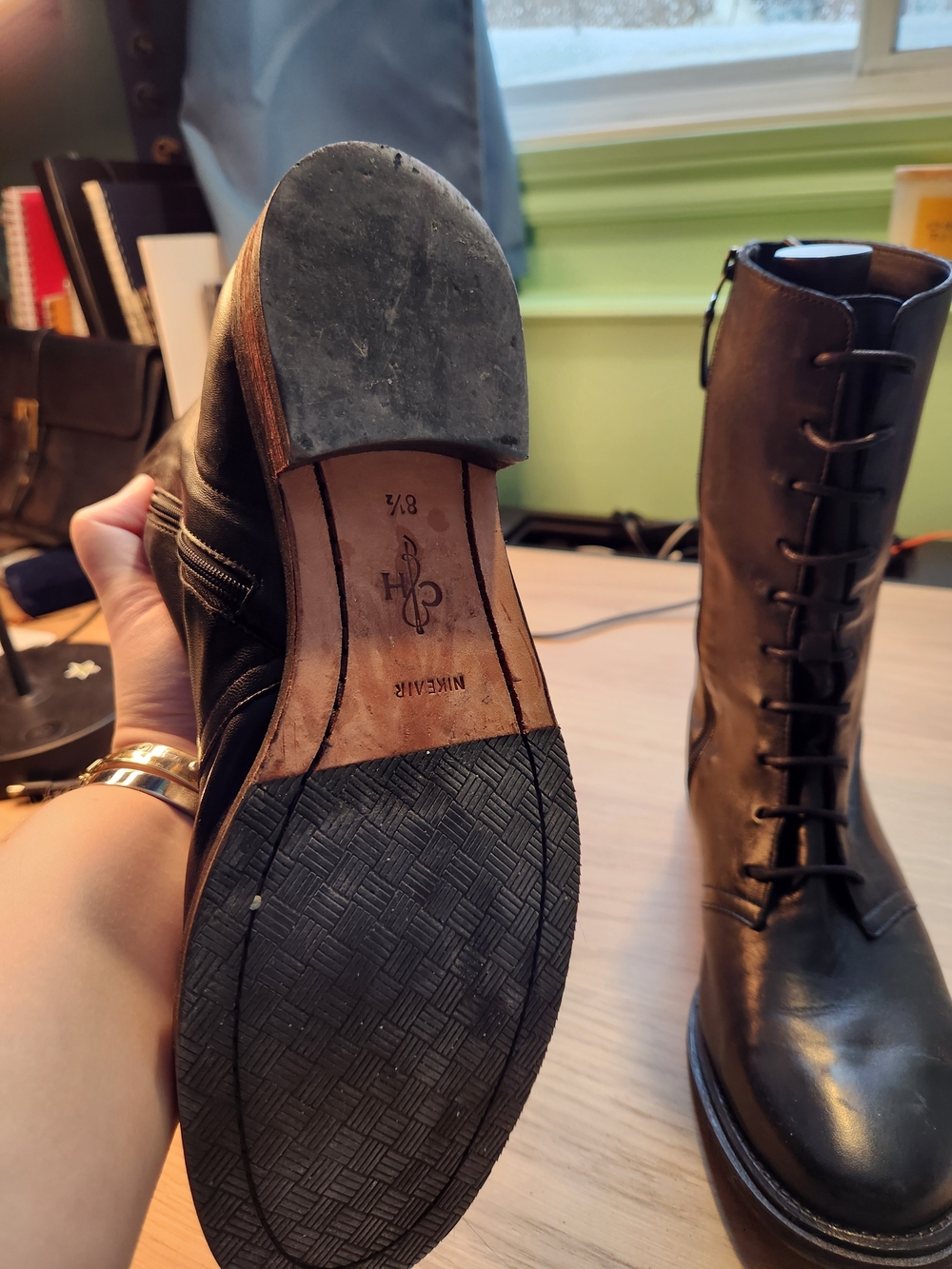 Cole Haan Black Lace-Up Leather Mid-Calf Boots - Picture 6 of 10